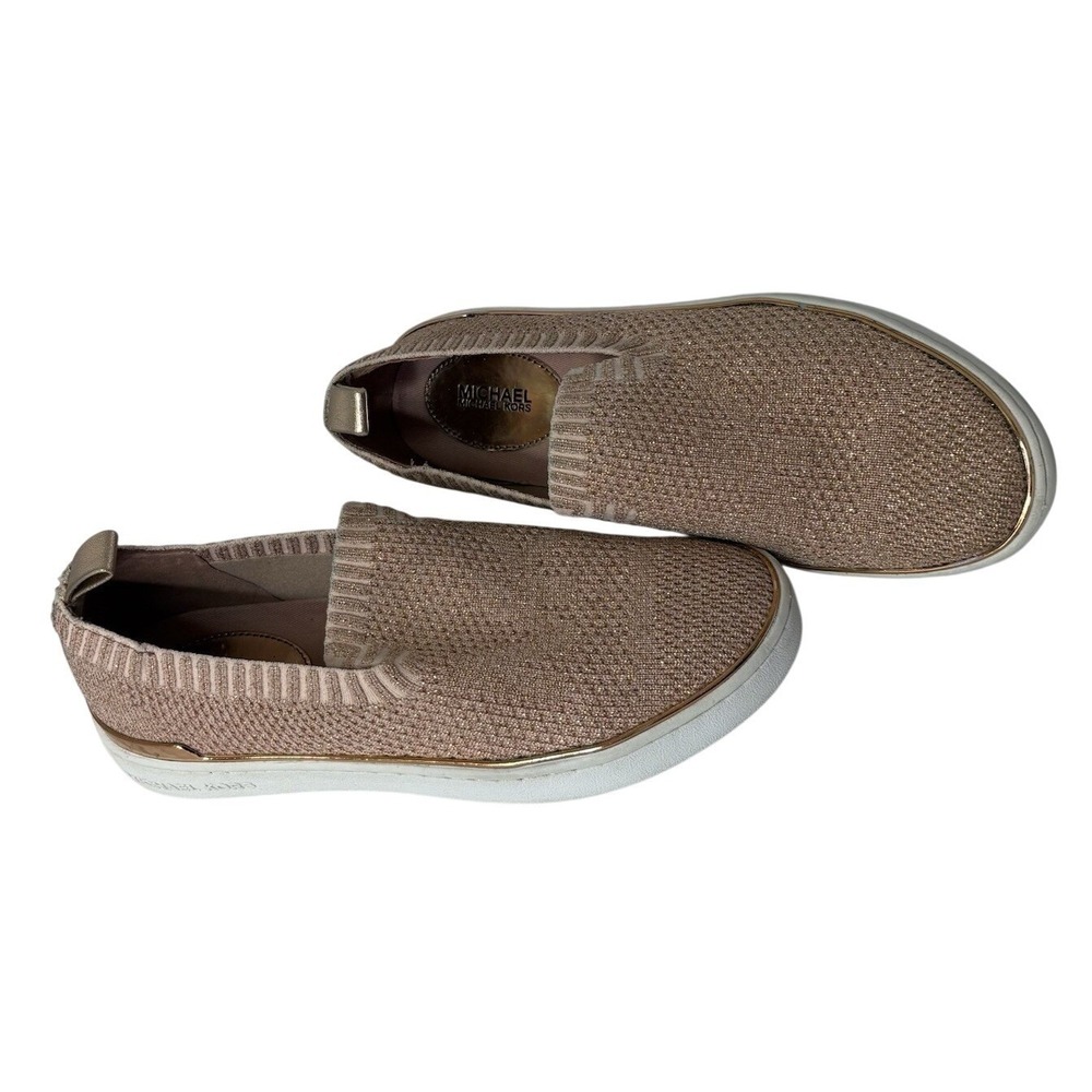 Michael Kors Skyler Rose Metallic Gold Women Slip On Knit Stretch Sneaker 6M‎